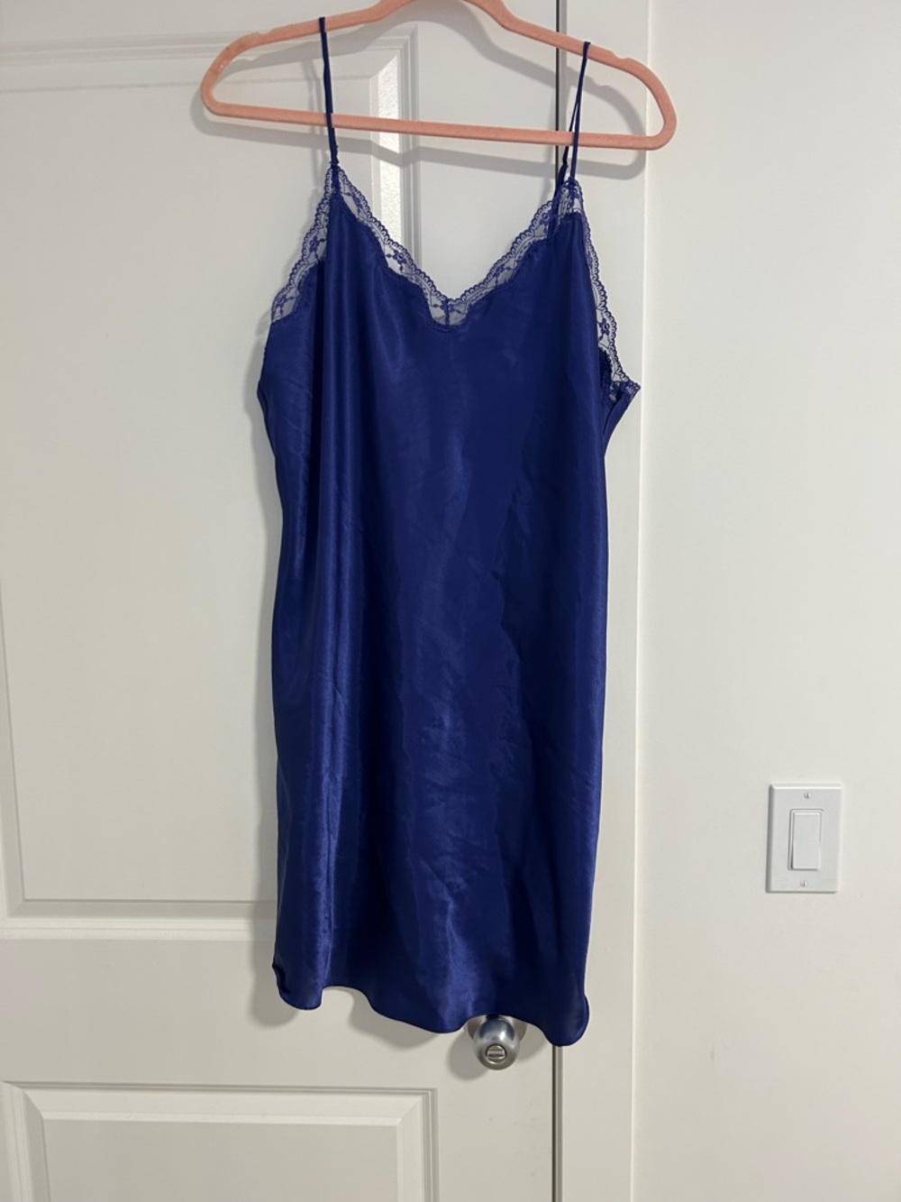 Women's Lace-Trim Satin Slip Dress - Blue vintage 1990